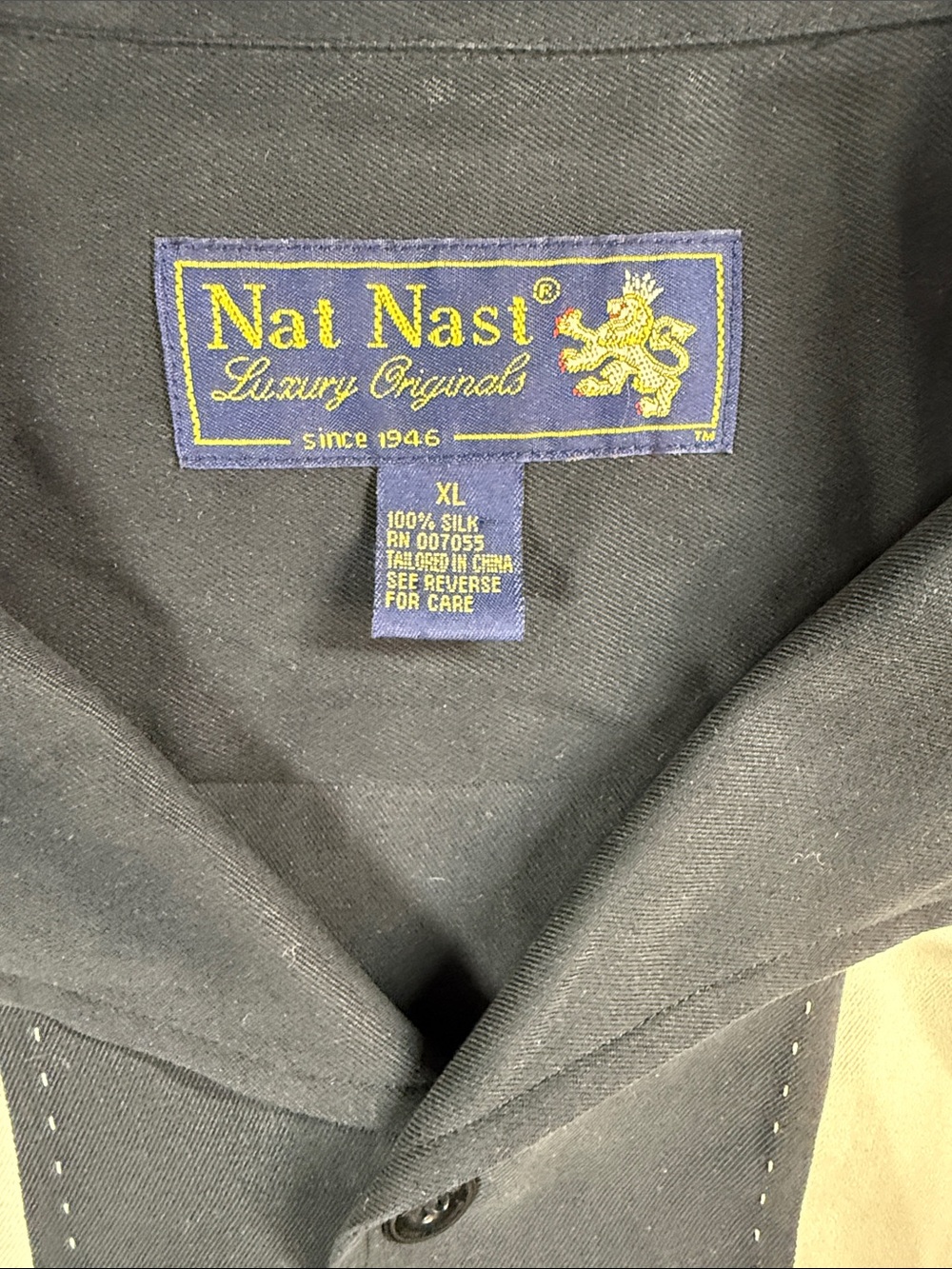 Nat Nast 100% Silk Bowling Shirt Colorblock Cream Black Retro XL - Picture 2 of 7